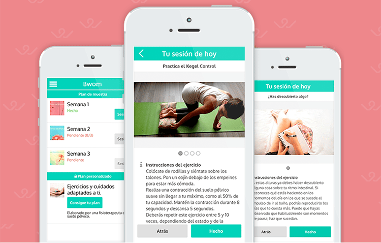 Image of the B-wom app interface, showing different screen captions
