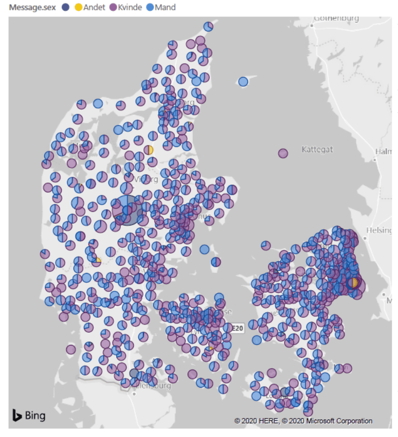 Map of Denmark showing Covid-19 enquiries