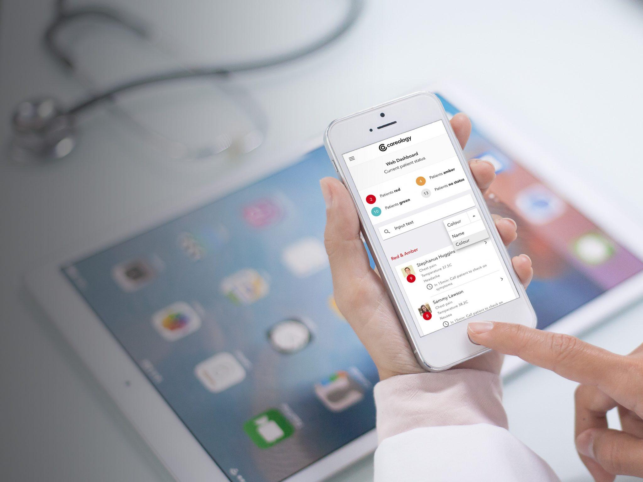 Picture of a mobile phone with the Careology app on it