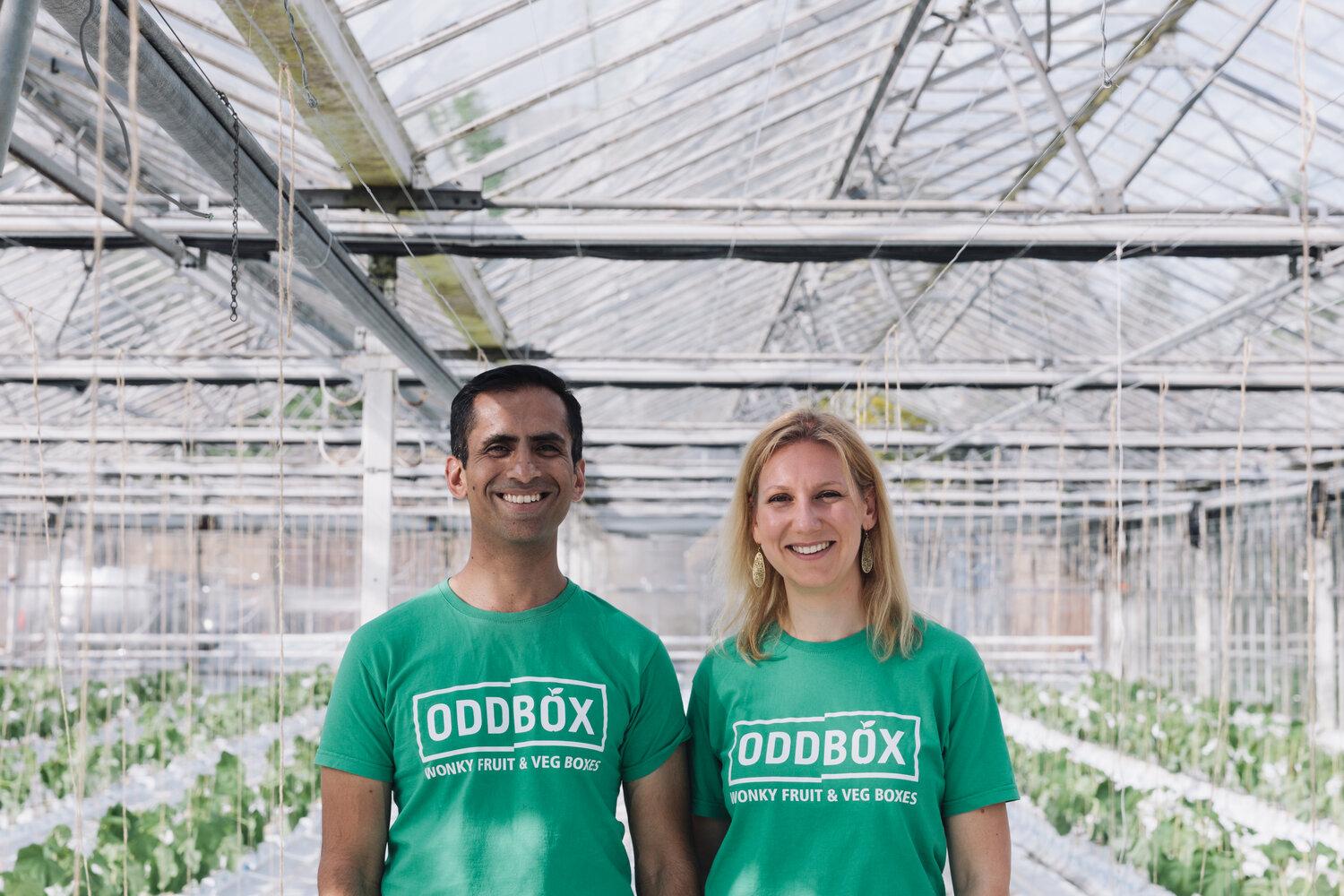 Photo of Deepak Ravindran and Emilie Vanpoperinghe, cofounders of B Corp Oddbox
