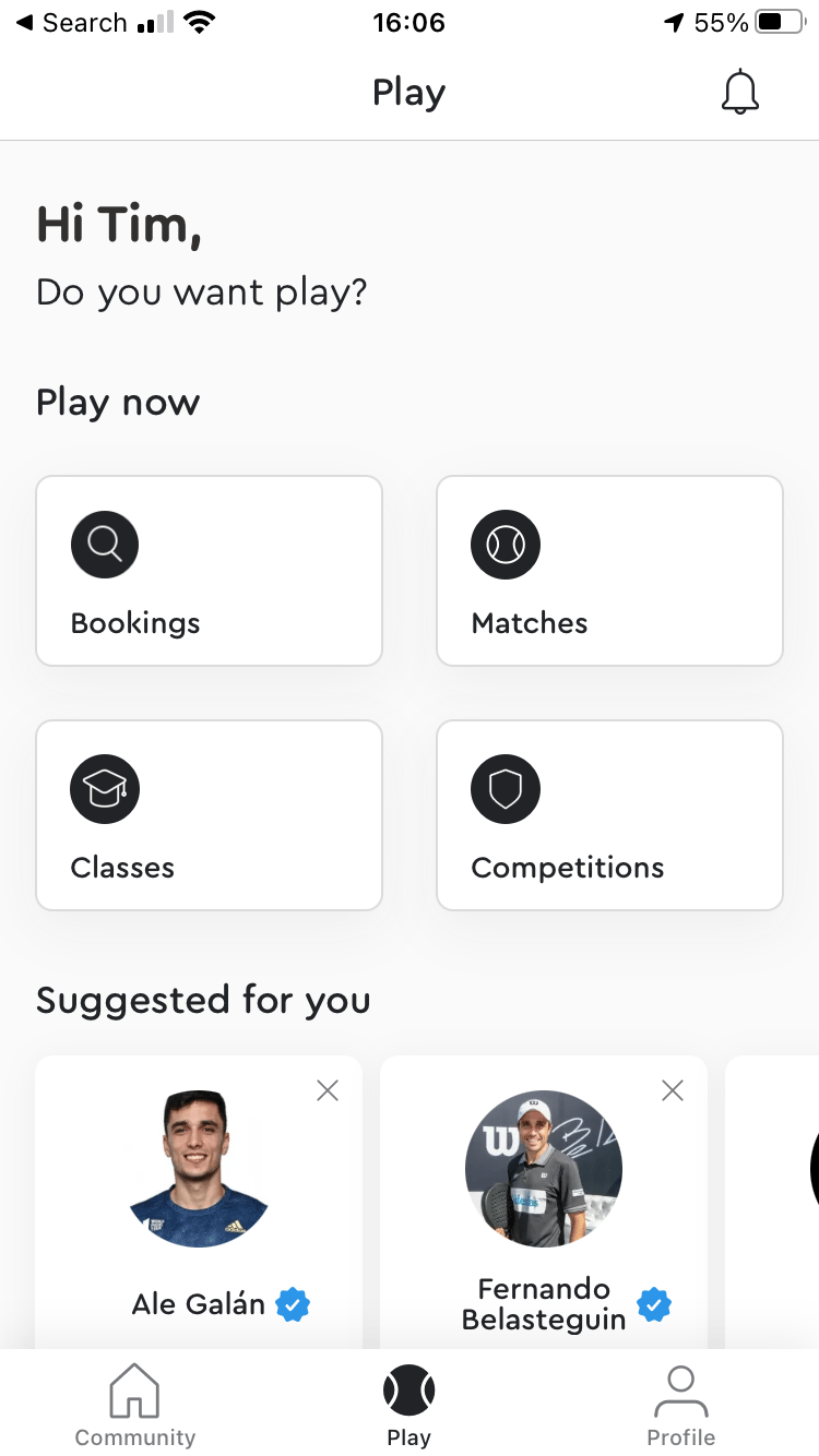 Playtomic’s current player interface