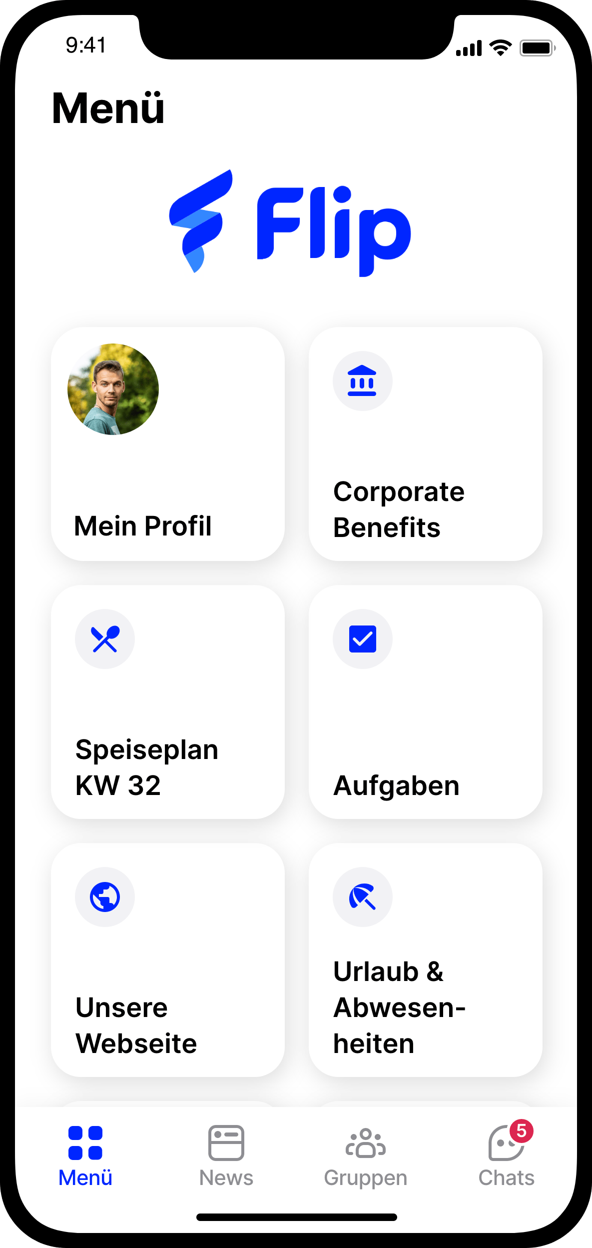 Flip's app, currently available in German.