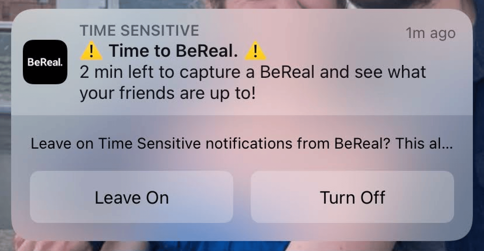 An image showing what the BeReal notification looks like