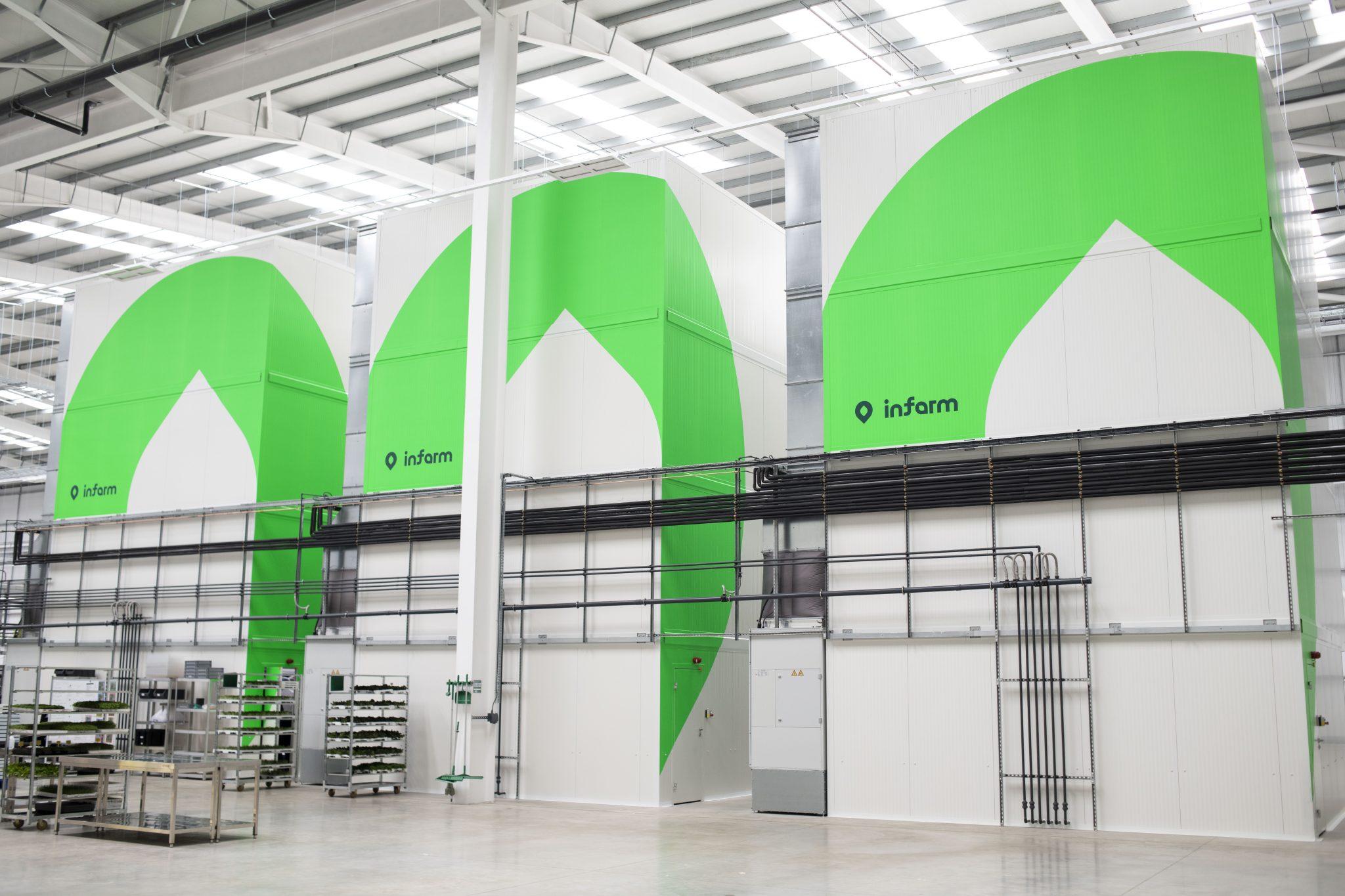 Growing towers at Infarm's facility near Bedford