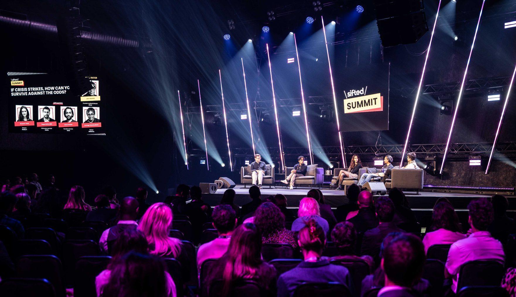 A panel at the SIfted Summit: John Thornhill, Naren Shaam, Roxanne Varza, Suranga Chandratillake, Tayga Baltacioglu