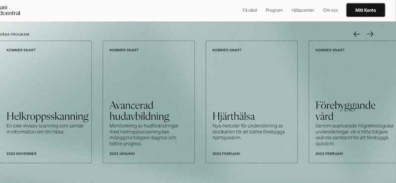 Screenshot from Atrium's website showing the programs available.