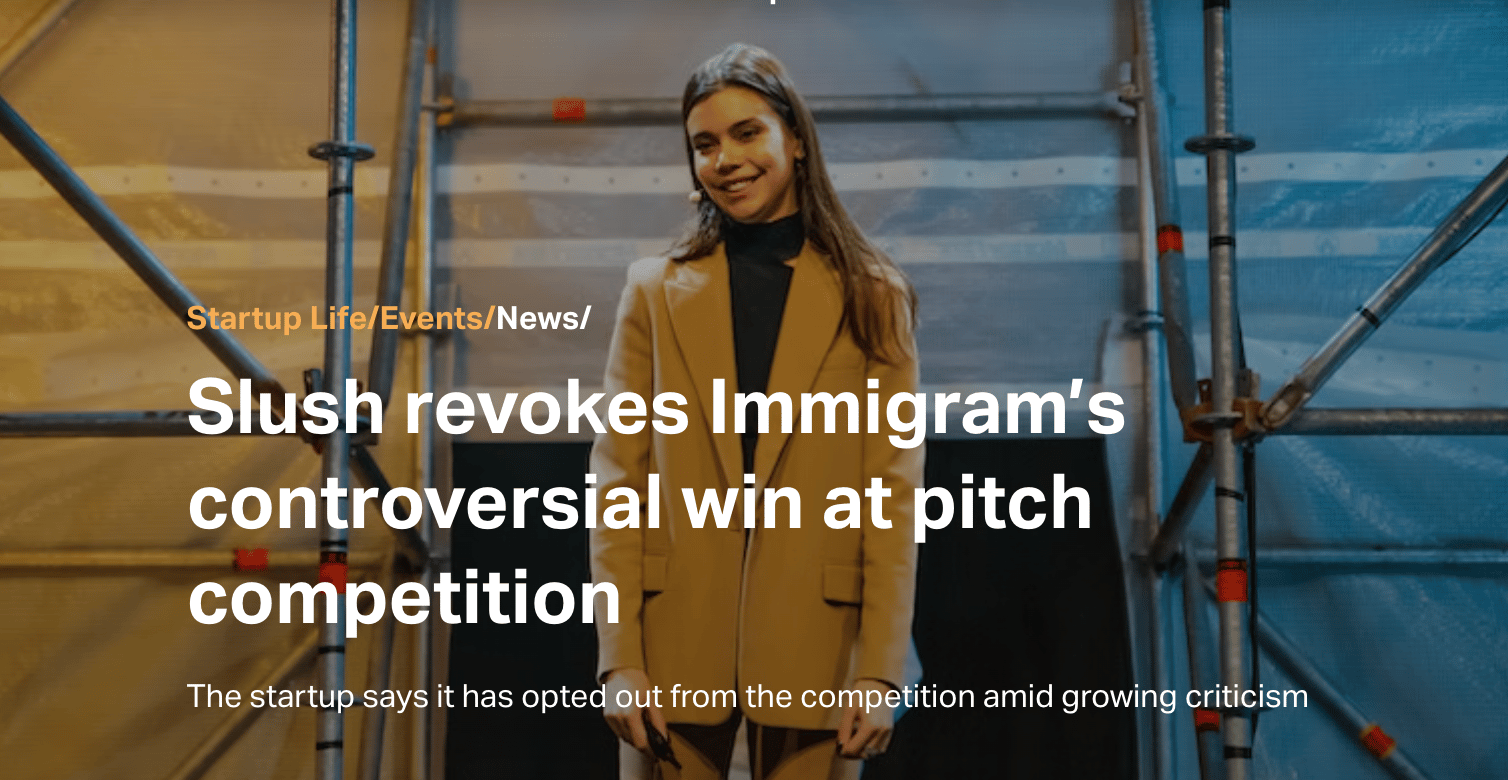 Picture of Immigram's founder when pitching at Slush 100