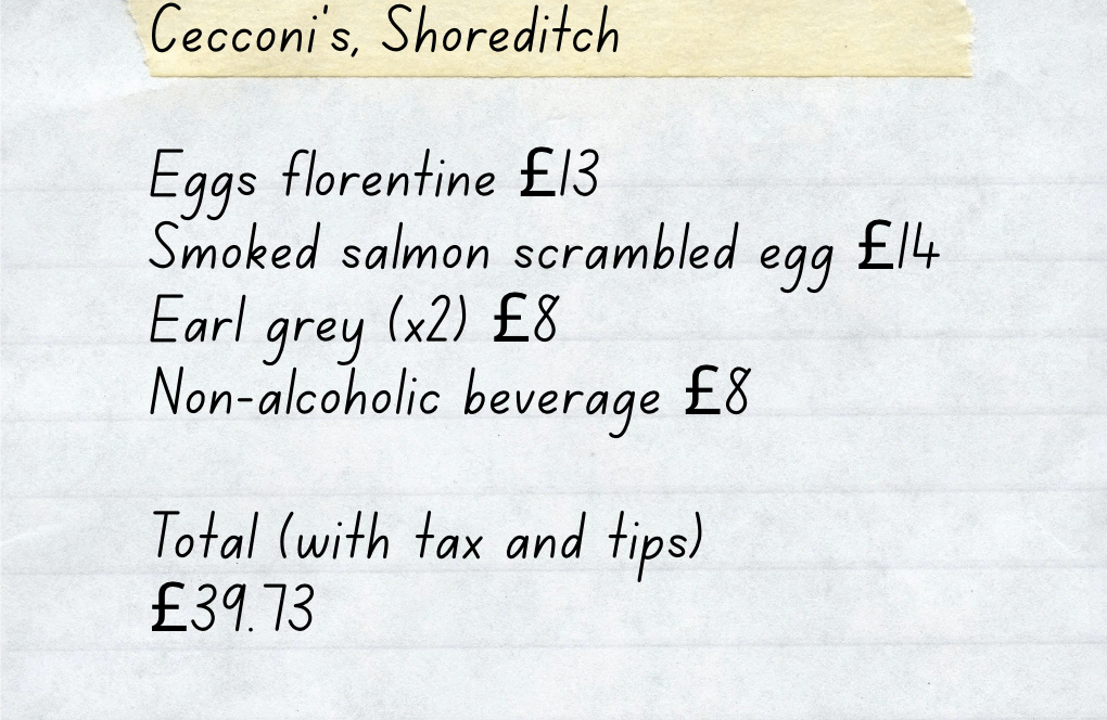 Alice Bentinck brunch receipt