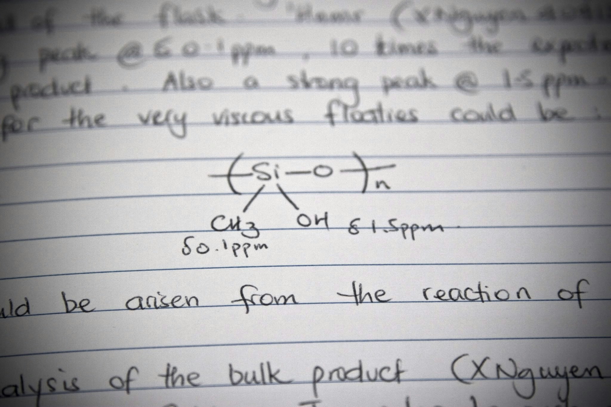 Handwritten entry in a science lab notebook