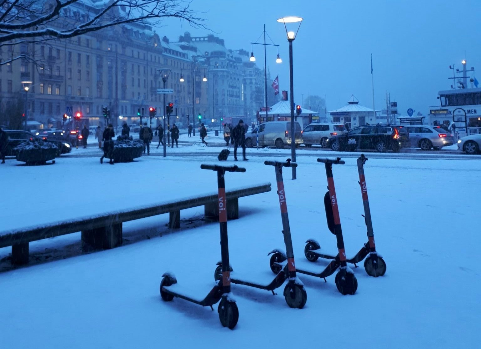 Voi scooters spotted in snowy Stockholm.