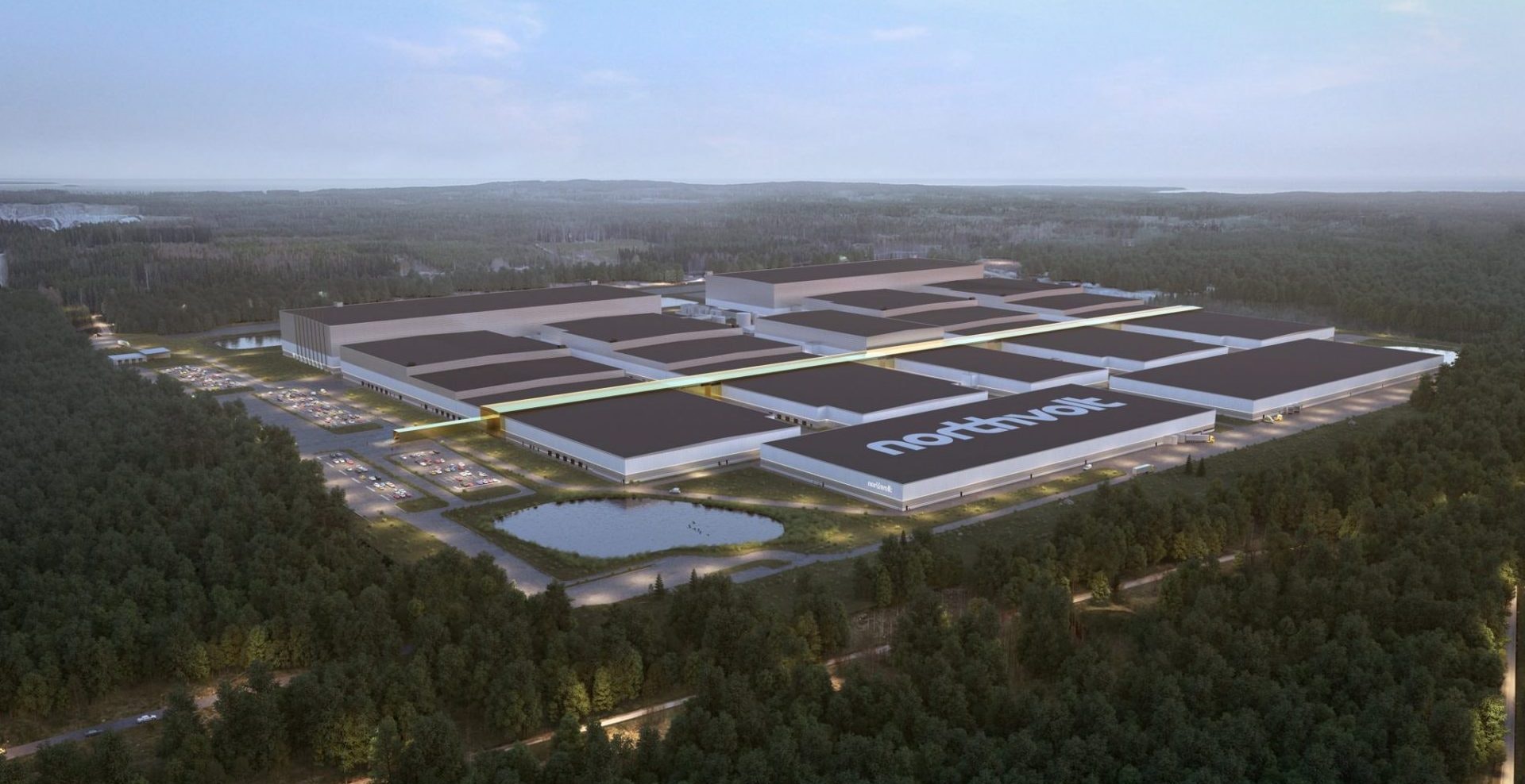 Model image of Northvolt's planned battery factory when it's finished building.