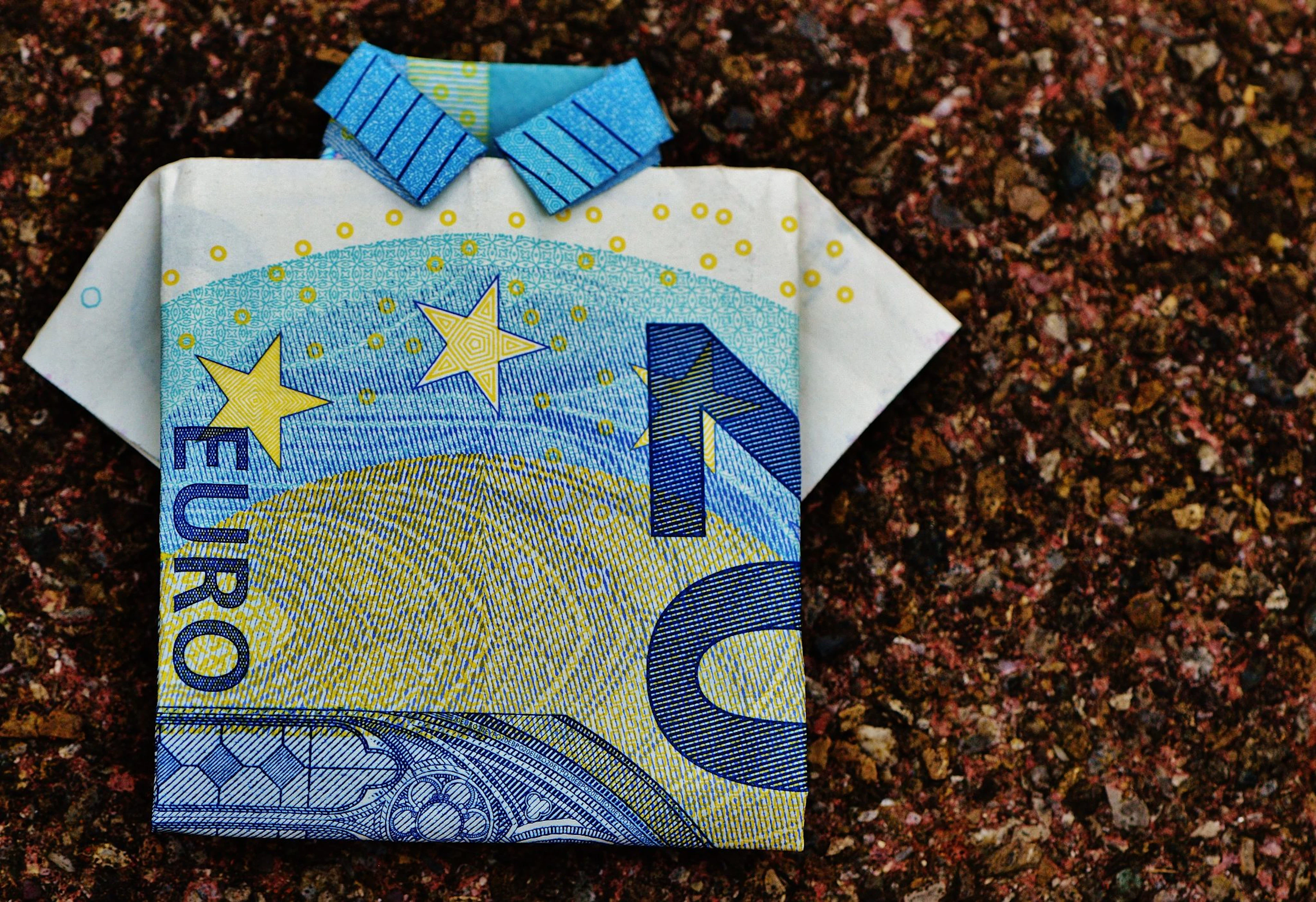 A 20 Euro bill folded up into a shirt