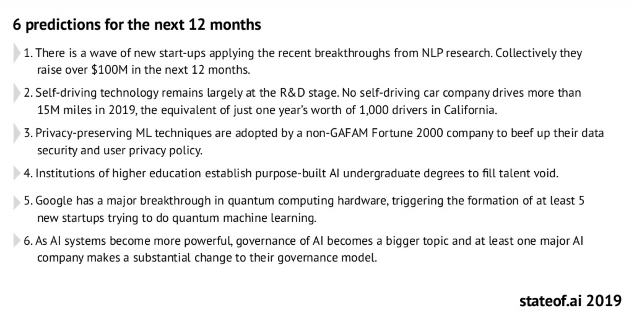 Image showing a list of 6 AI predictions for 2020