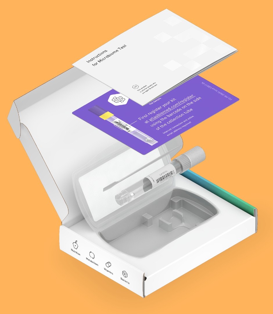 Inside Atlas Biomed's microbiome test kit. 