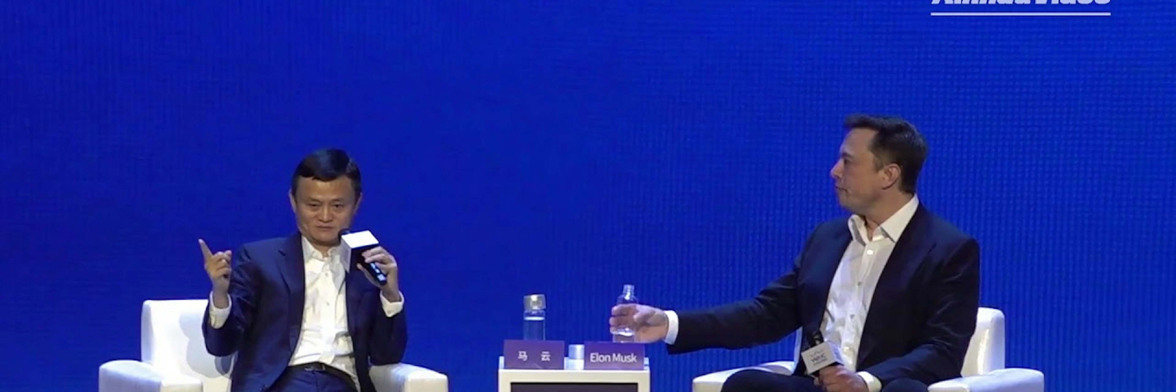 Jack Ma on stage with Elon Musk