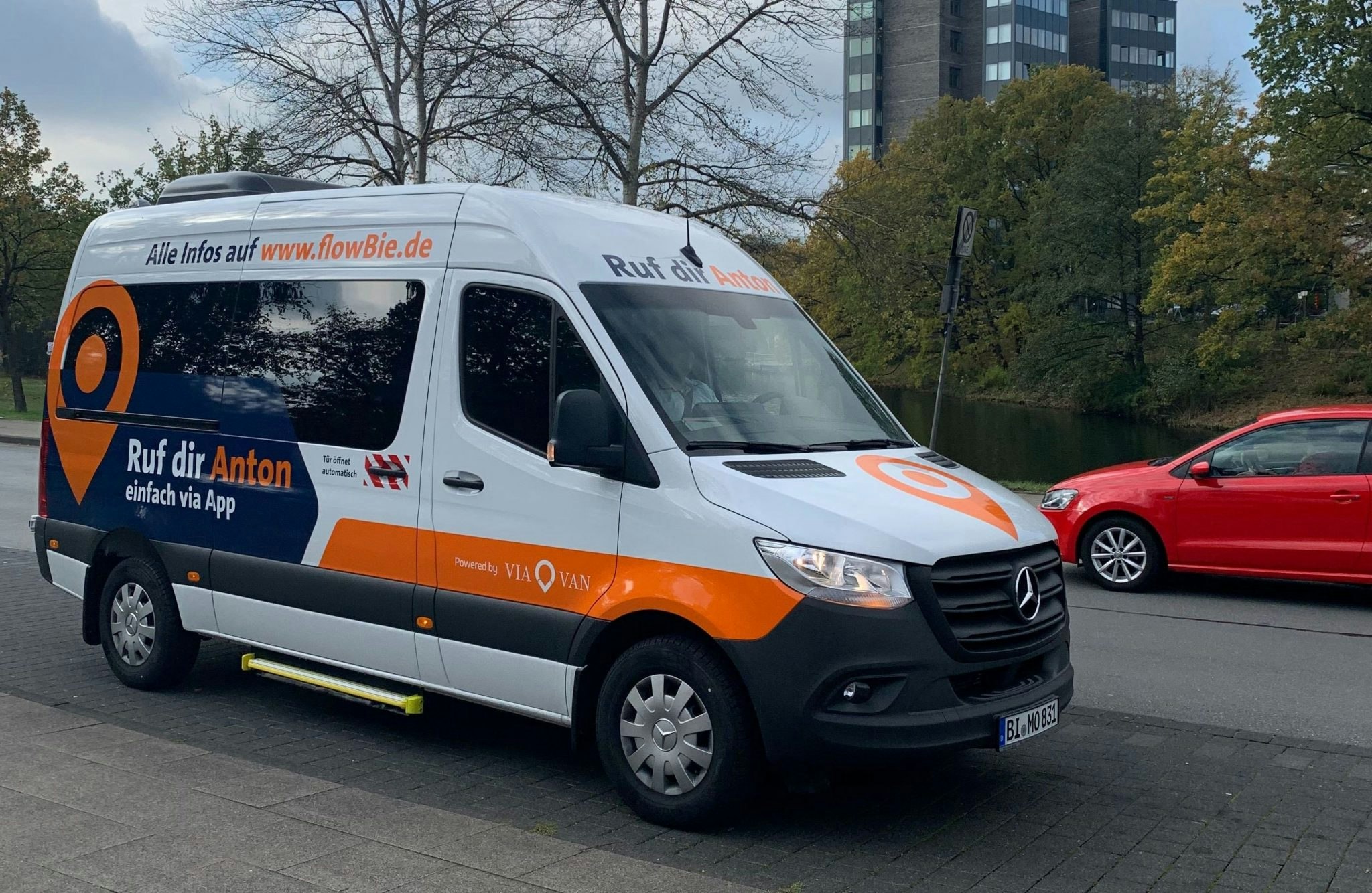 Photo of ViaVan buses in Bielefeld in Germany.