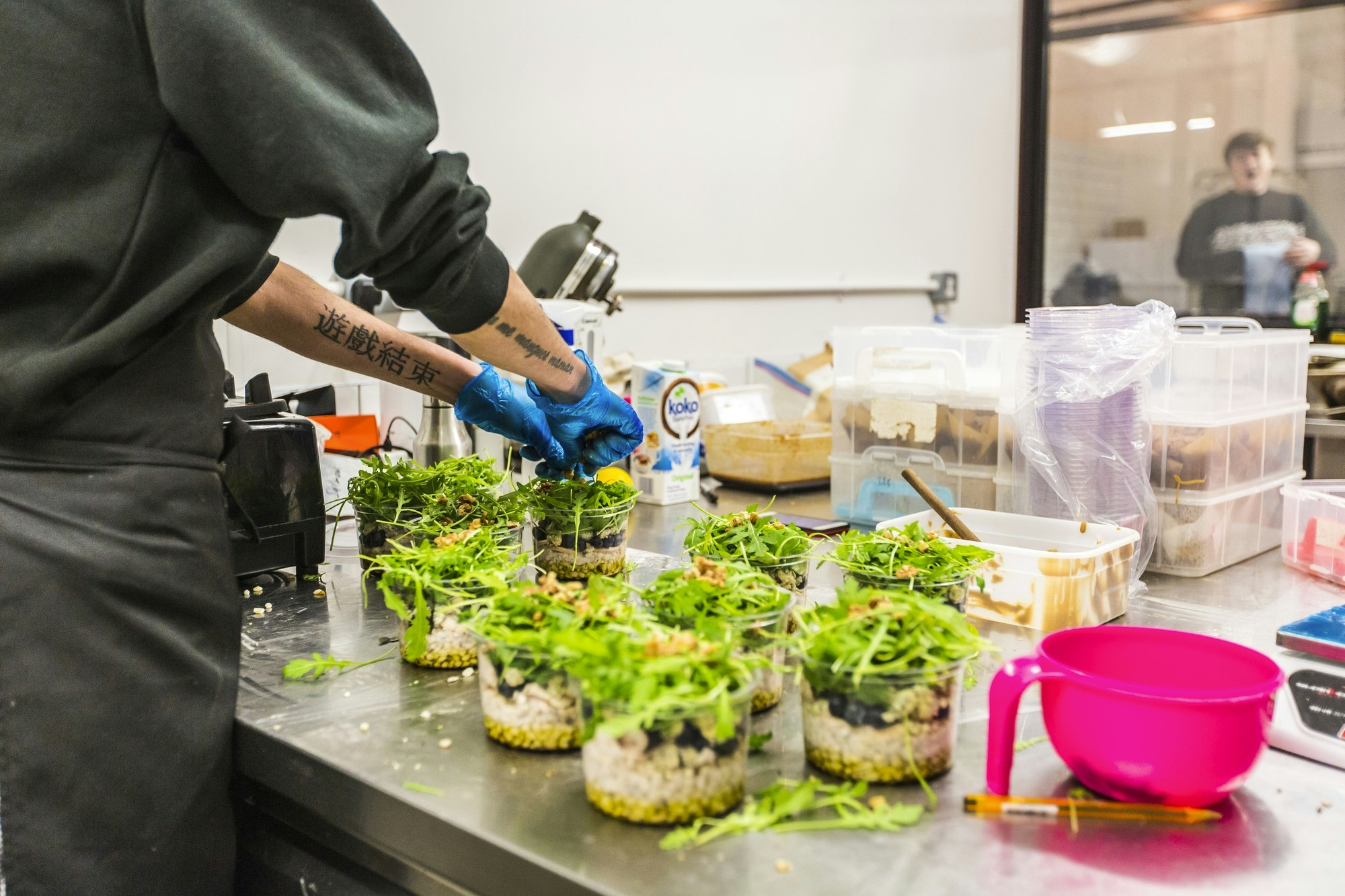 Photo of food preparation inside Karma Kitchen.