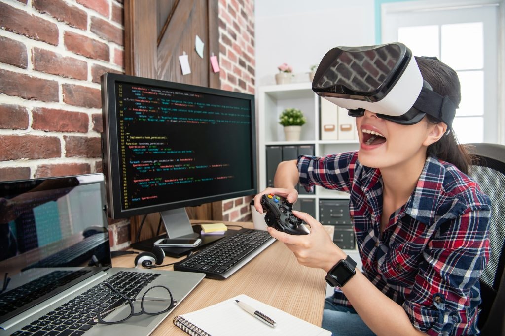 Picture of a girl using VR headset in classroom