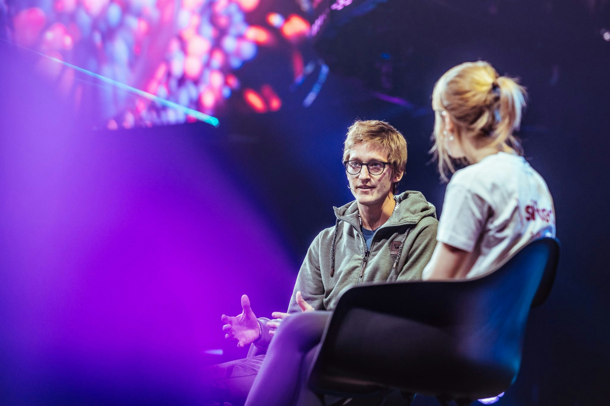 Photo of Oscar Pierre, Glovo CEO, talking to Sifted onstage at Slush.