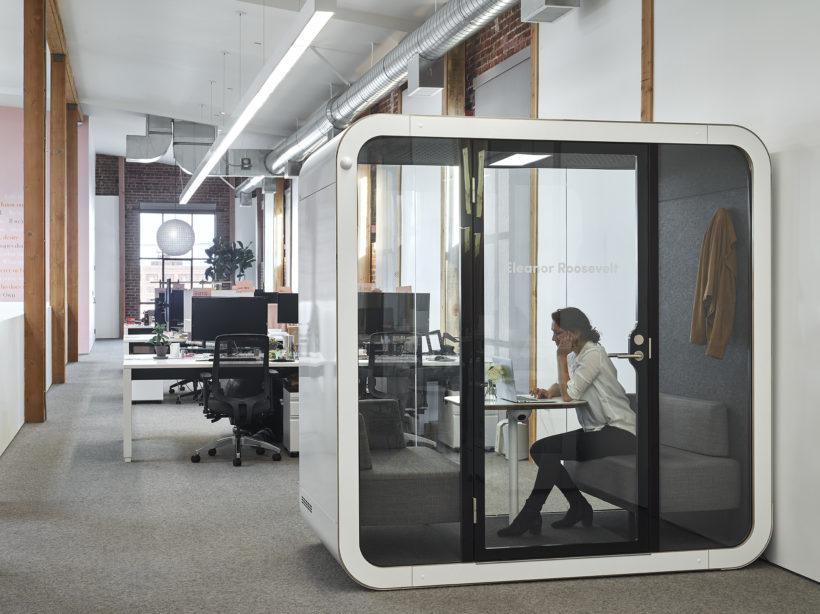 More than 40 percent of companies in the Forbes 100 have bought Framery pods. Pictured, the Framery O phone booth.