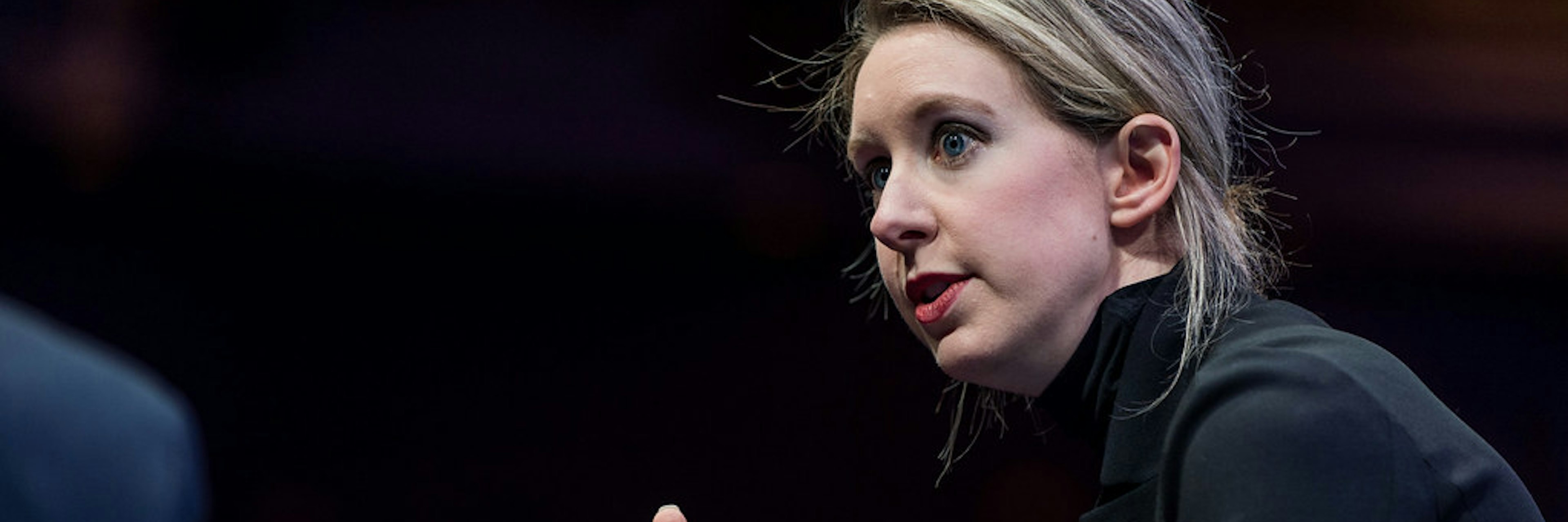 An image of Theranos founder Elizabeth Holmes at the Fortune Global Forum 2015.