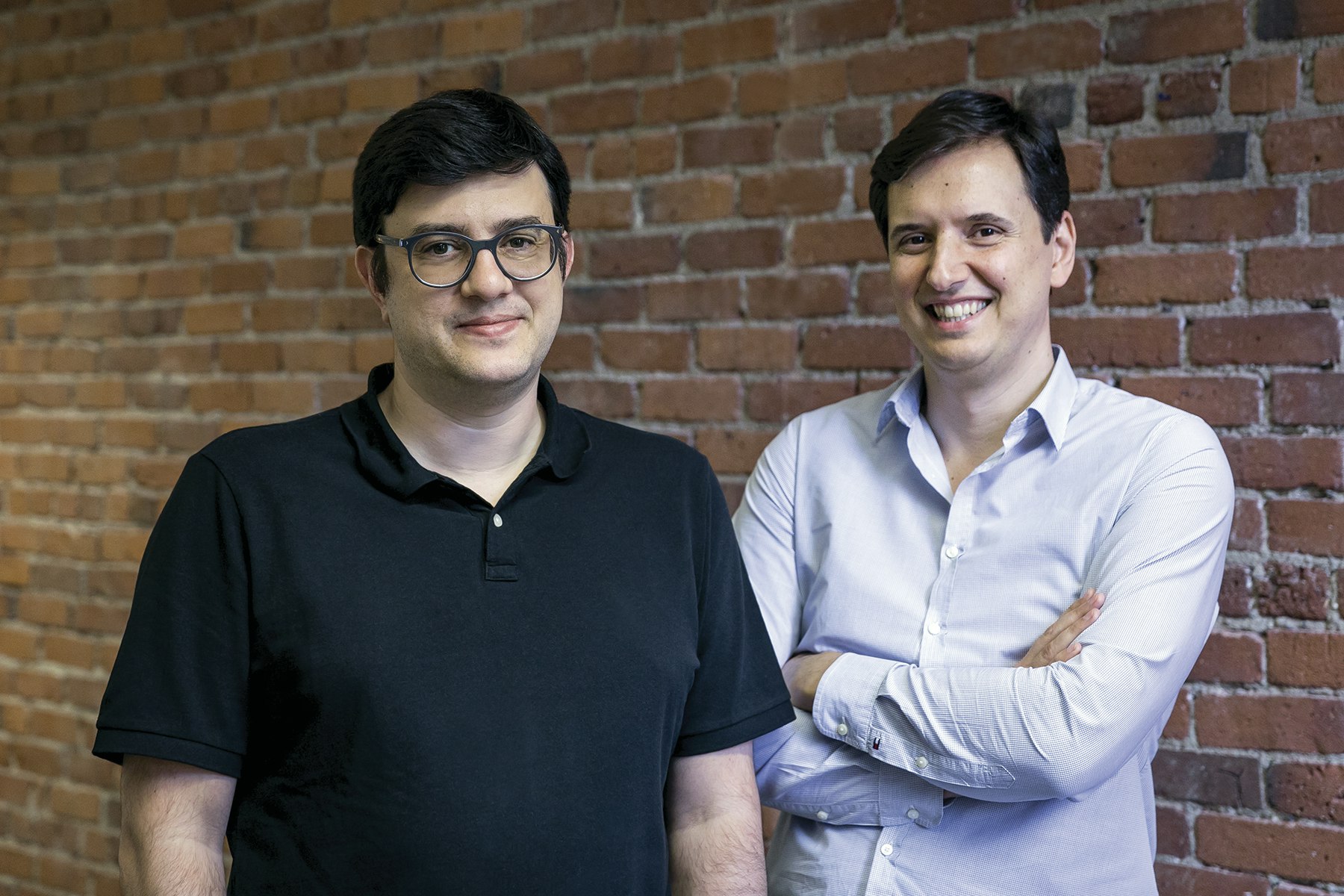 Portrait of hiring platform Workable cofounders Nikos Moraitakis, CEO, and Spyros Magiatis, CTO. Photo by Caitlin Cunningham.