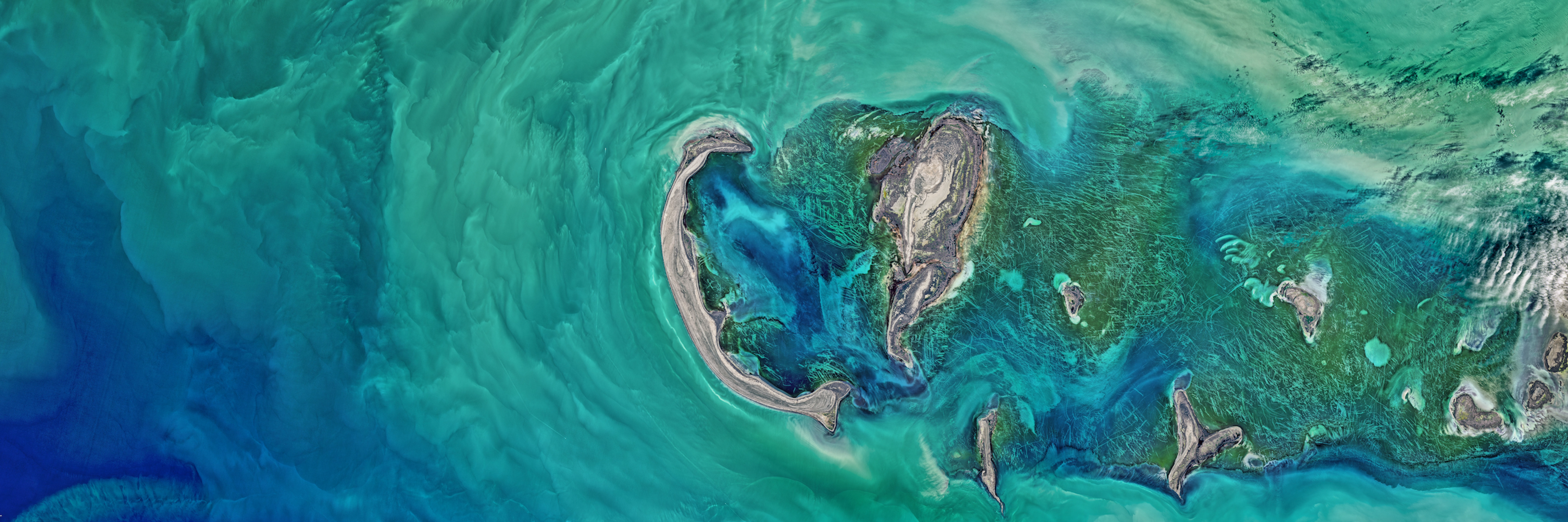 Satellite picture of an island and the ocean