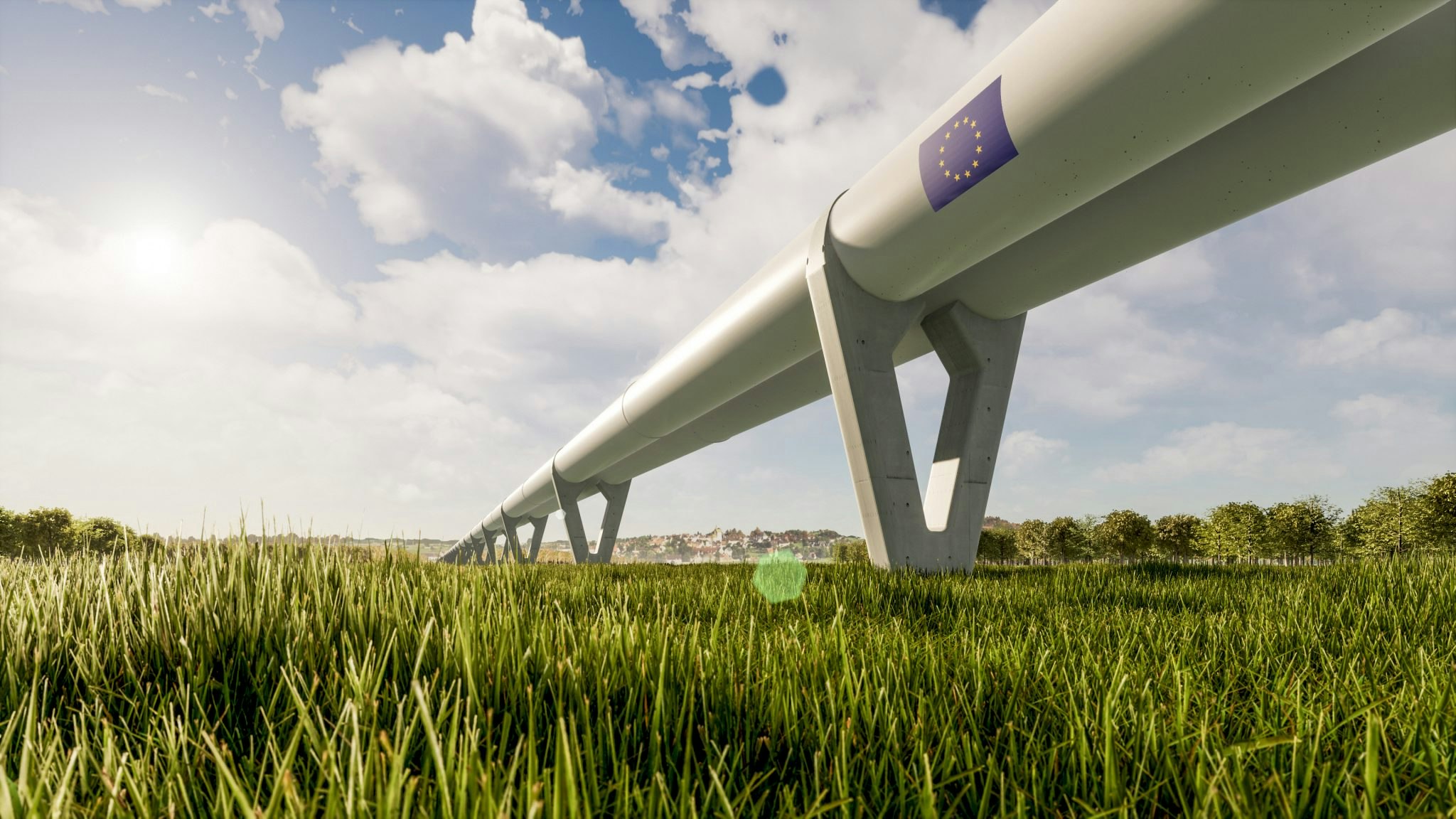 Zeleros hyperloop tunnel over a field of grass