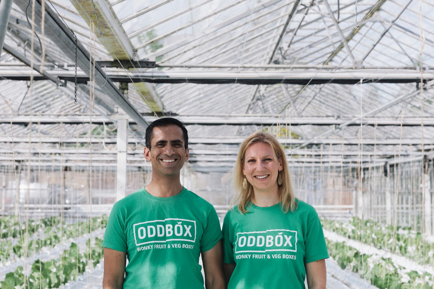 Photo of Deepak Ravindran and Emilie Vanpoperinghe, cofounders of B Corp Oddbox