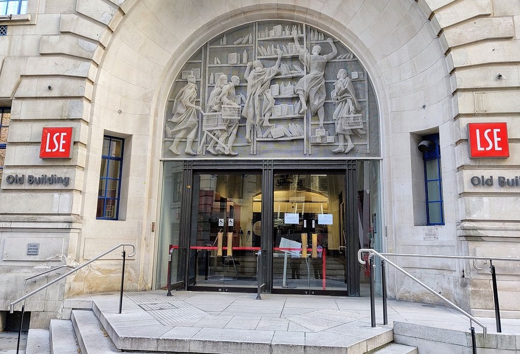 An image of the front of the London School of Economics