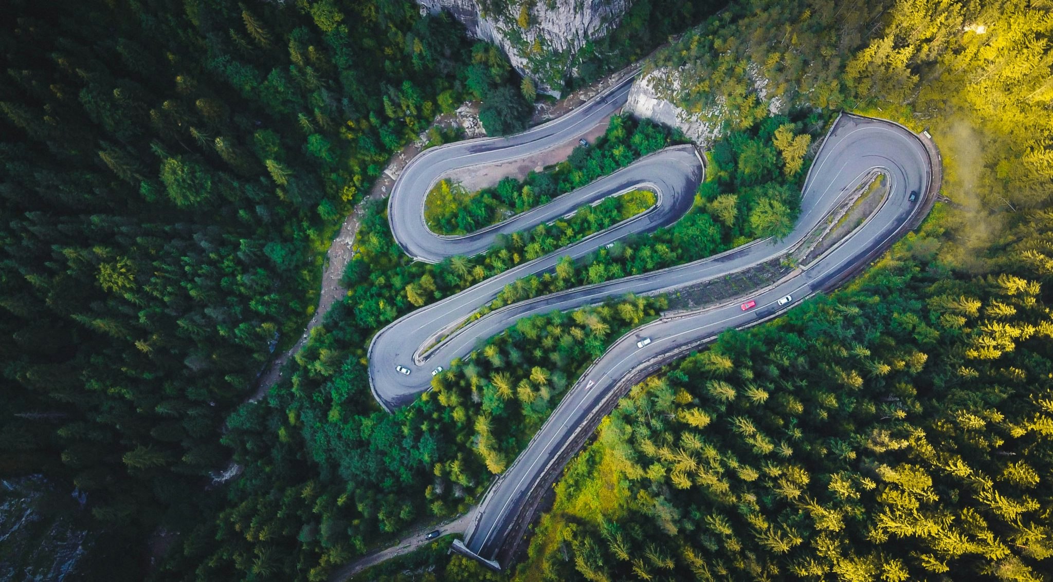 Aerial shot of winding road