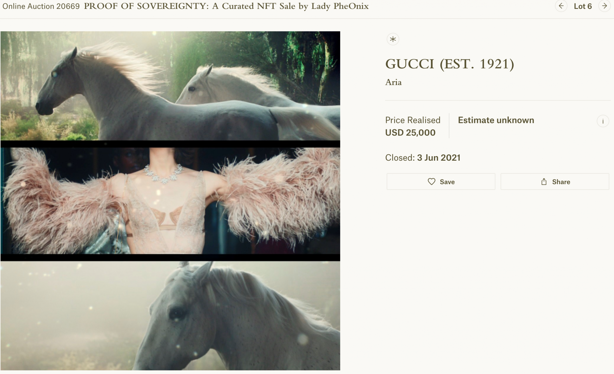 Gucci NFT Aria sold by Christie's