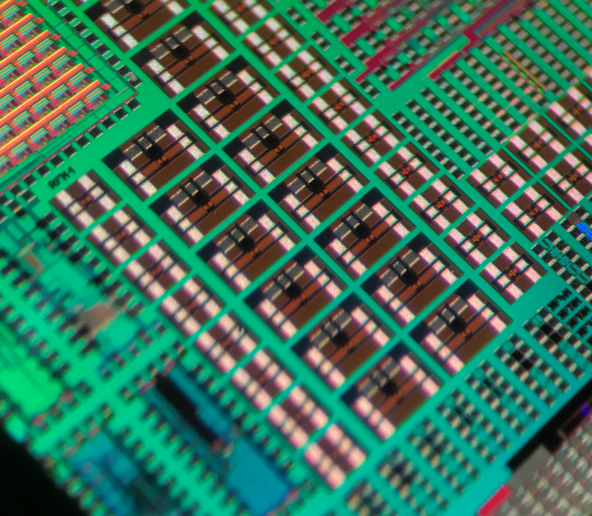 Optical microscope image showing arrays of silicon devices