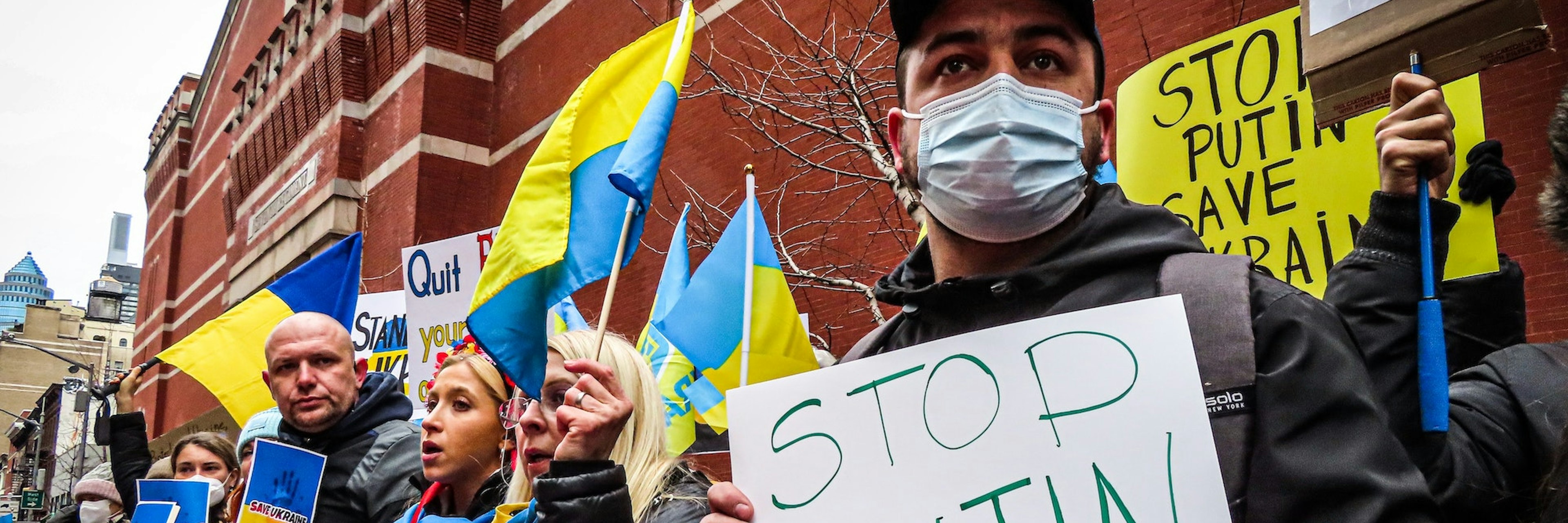 Demonstrators protest Russia's invasion of Ukraine