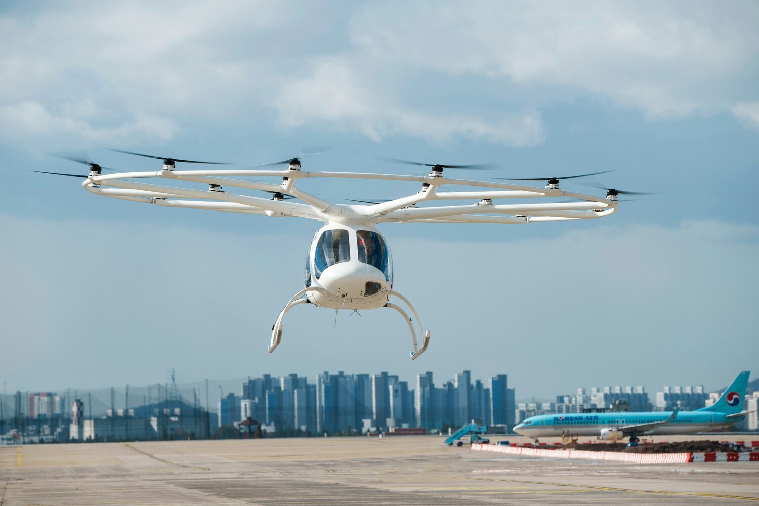 Volocopter 2X takes flight at Gimpo Airport during MOLIT K-UAM Event, Republic of Korea
