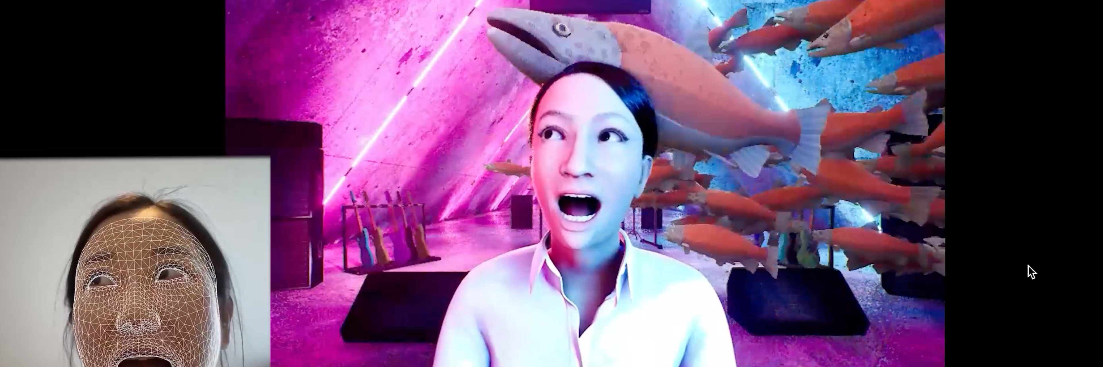 Screenshot of Eleanor Warnock using Miiji to create a metaverse avatar of herself on a video call