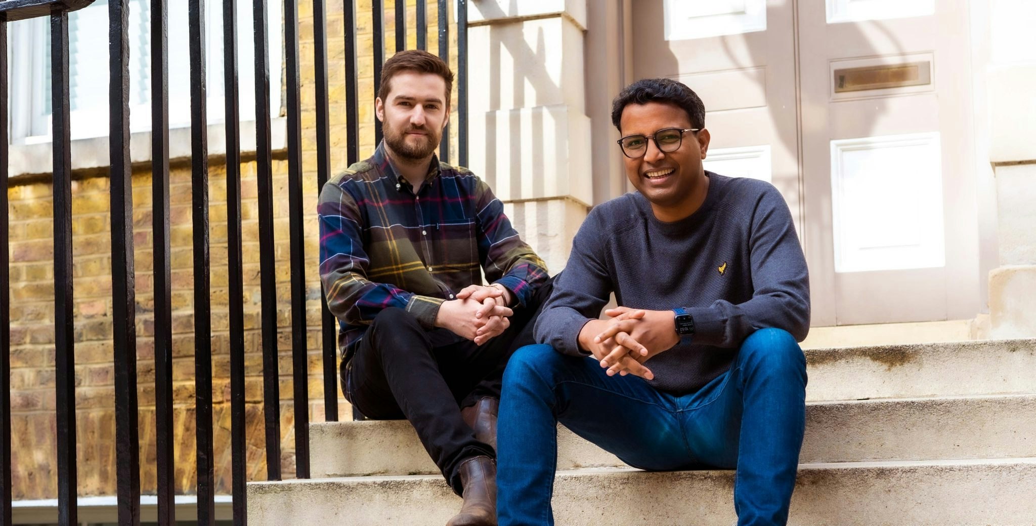 An image of former Revolut employees turned Pillar cofounders Ashutosh Bhatt and Adam Lewis