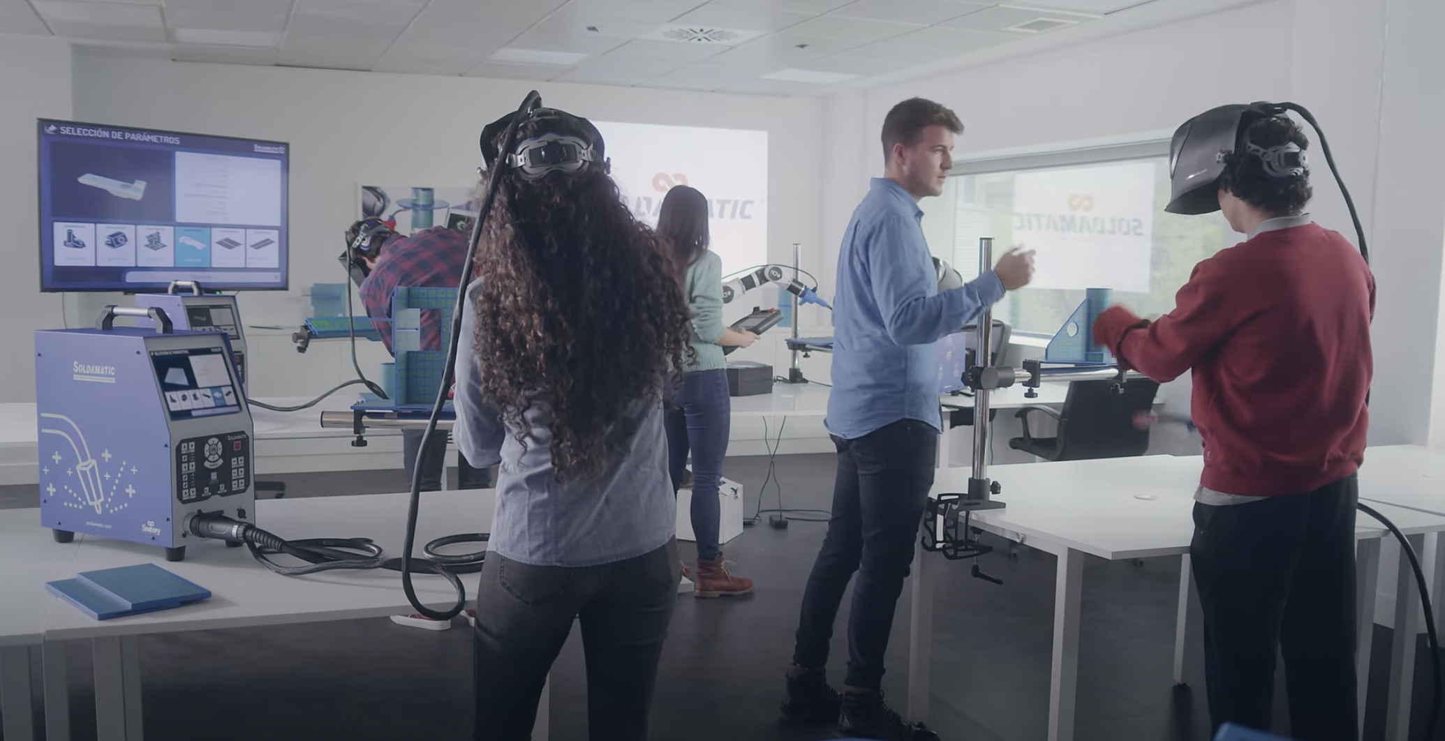 A classroom of young trainee welders, from a Seabery promotional video