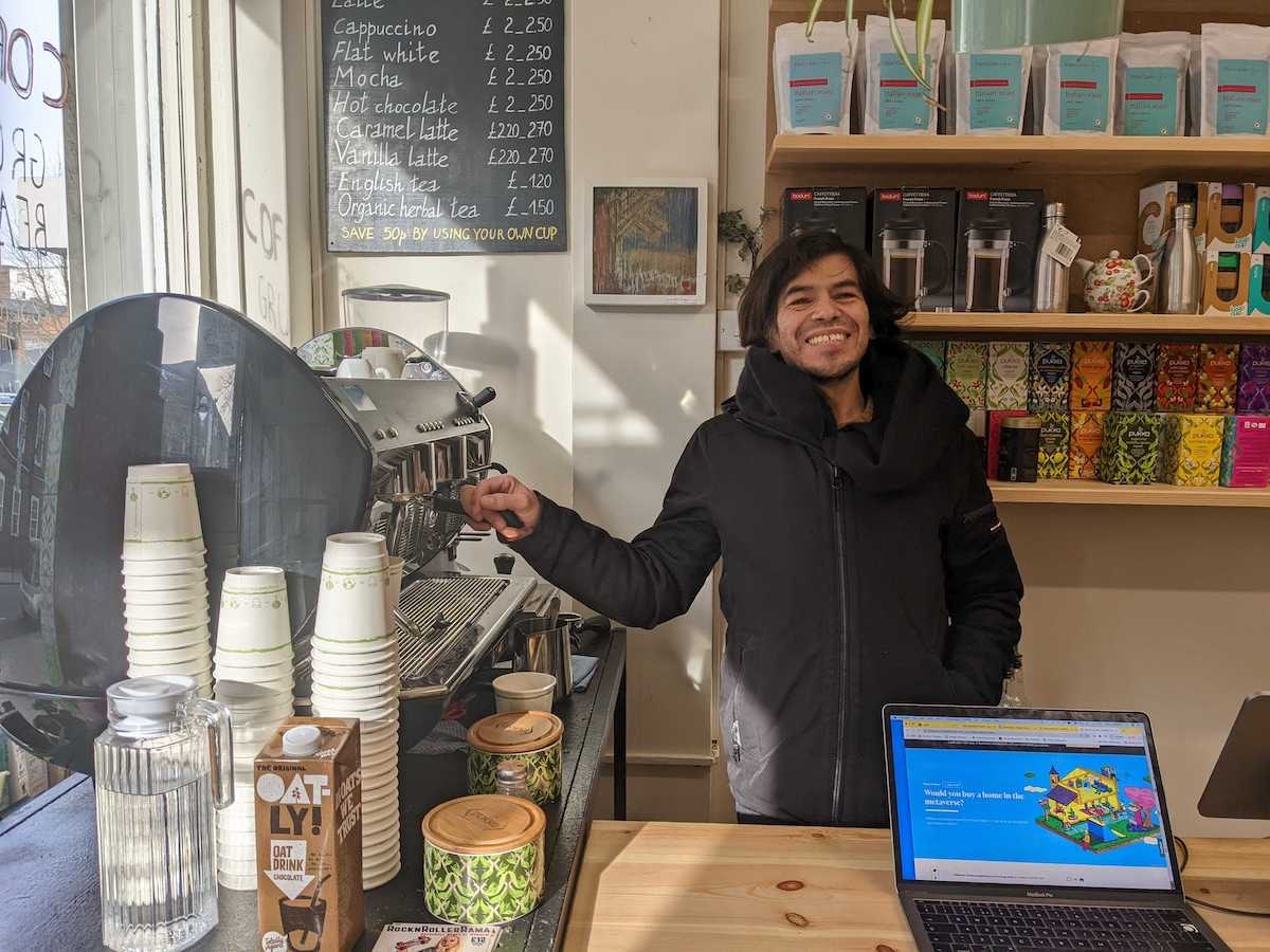 Javier the barista at the cafe Flori Canto in London, a favourite coffee shop of LocalGlobe boss Saul Klein