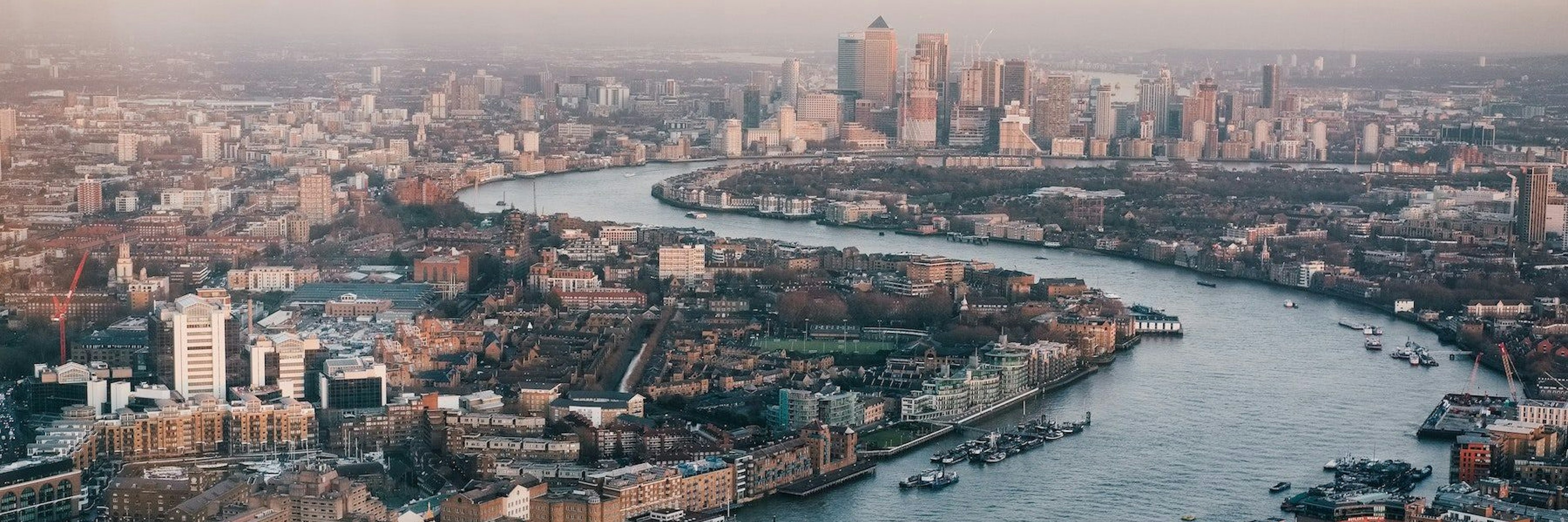 An aerial image of the River Thames, London
