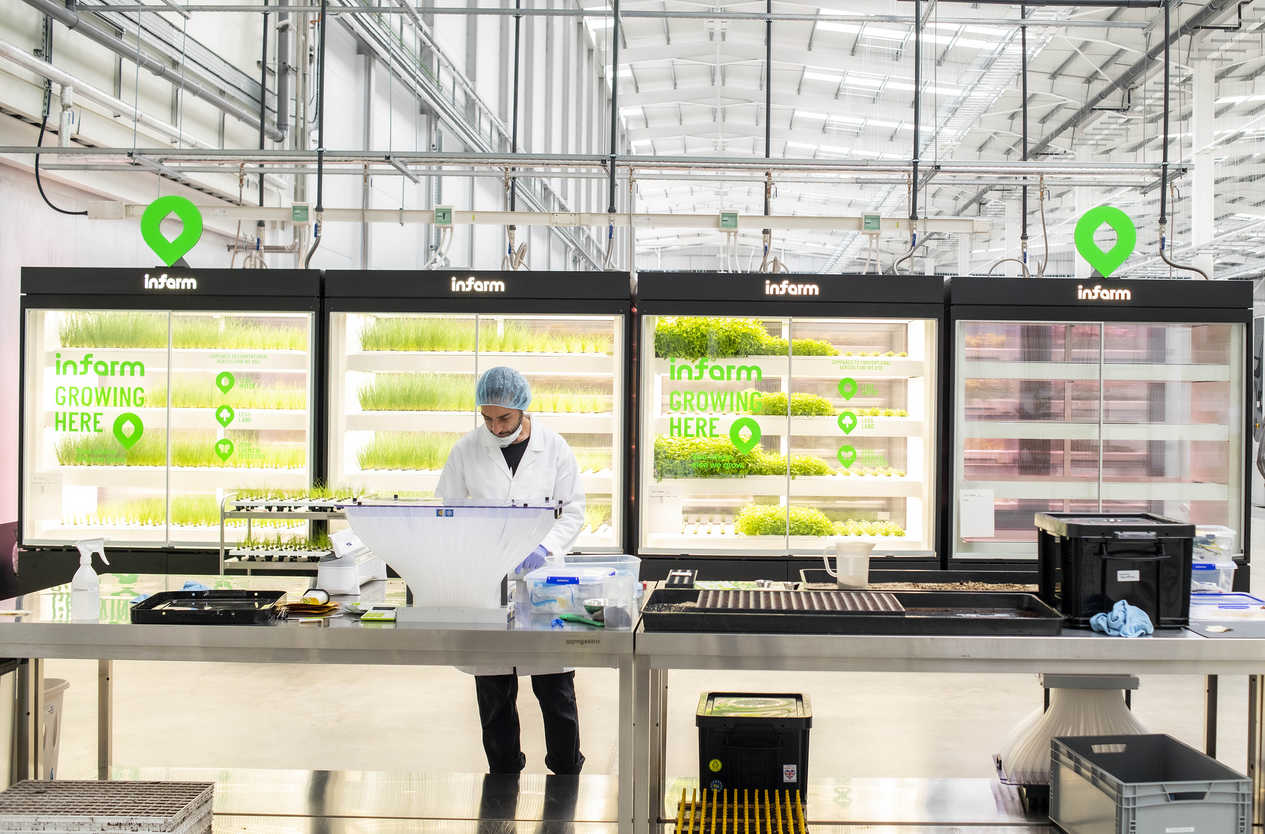 An image of inside an Infarm vertical farming lab