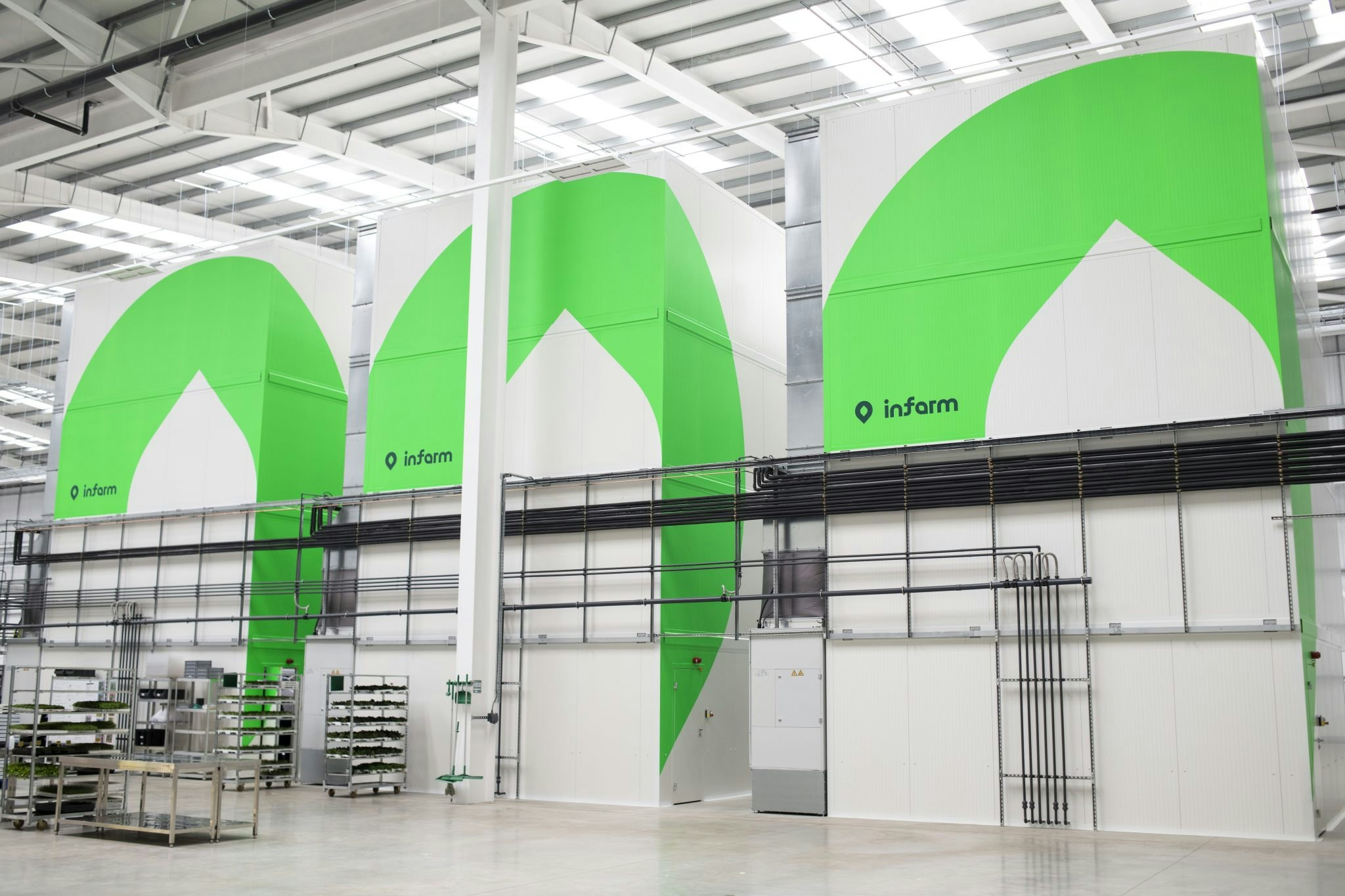 Growing towers at Infarm's facility near Bedford