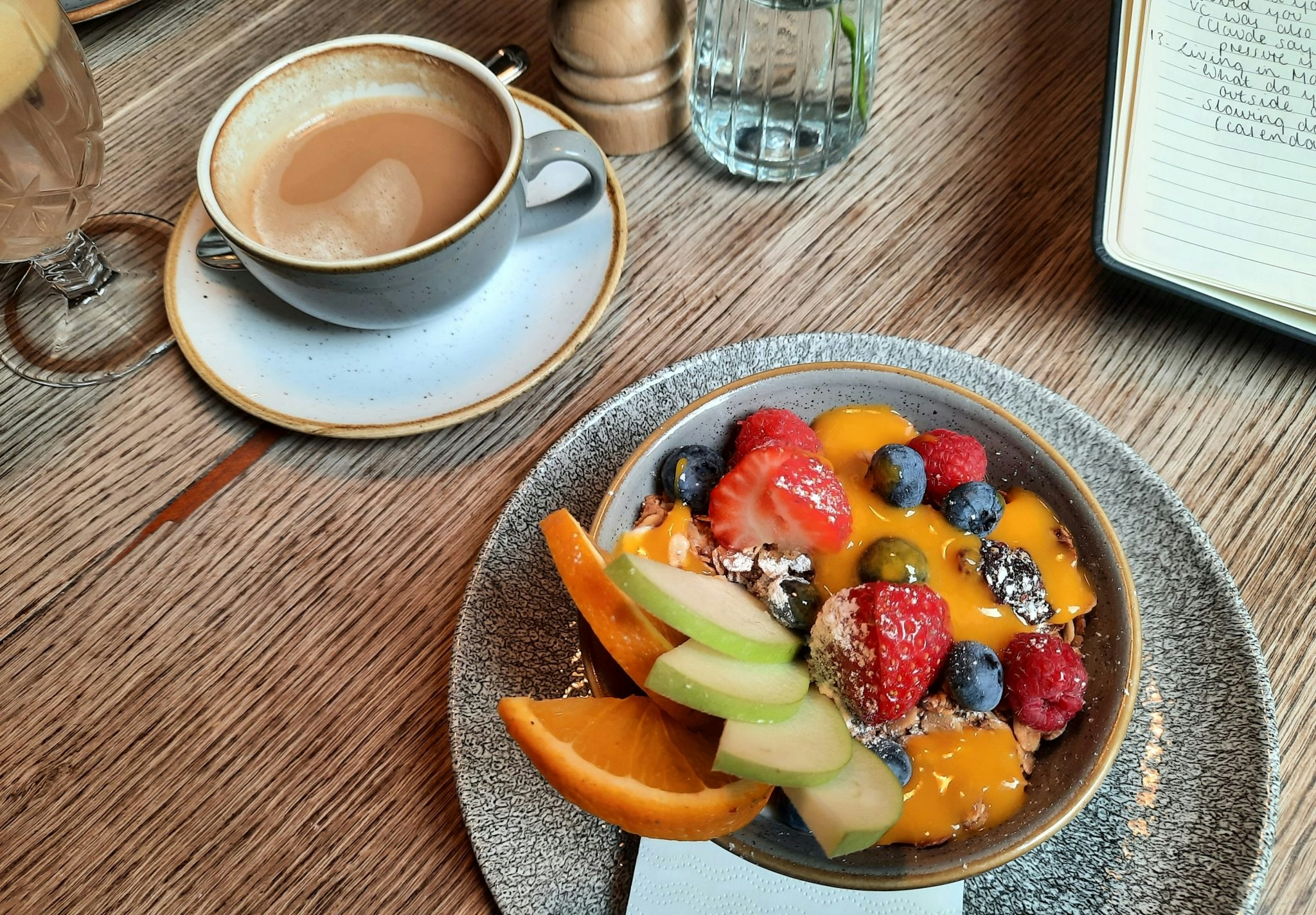 A picture of a rather pretty, yet difficult to eat bowl of granola at Cafe Krone