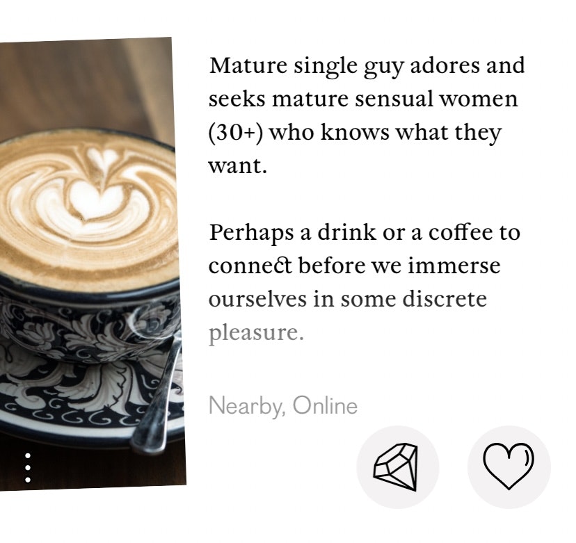 Screenshot of an anonymous user's ad on dating app Pure