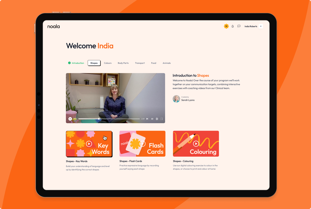 Landscape image of Noala's therapy platform on a tablet