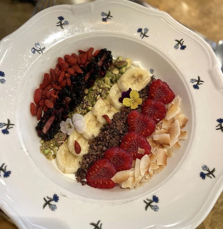 A phone camera shot of the goji berry yoghurt bowl at Harry's Dolce Vita in Knightbridge