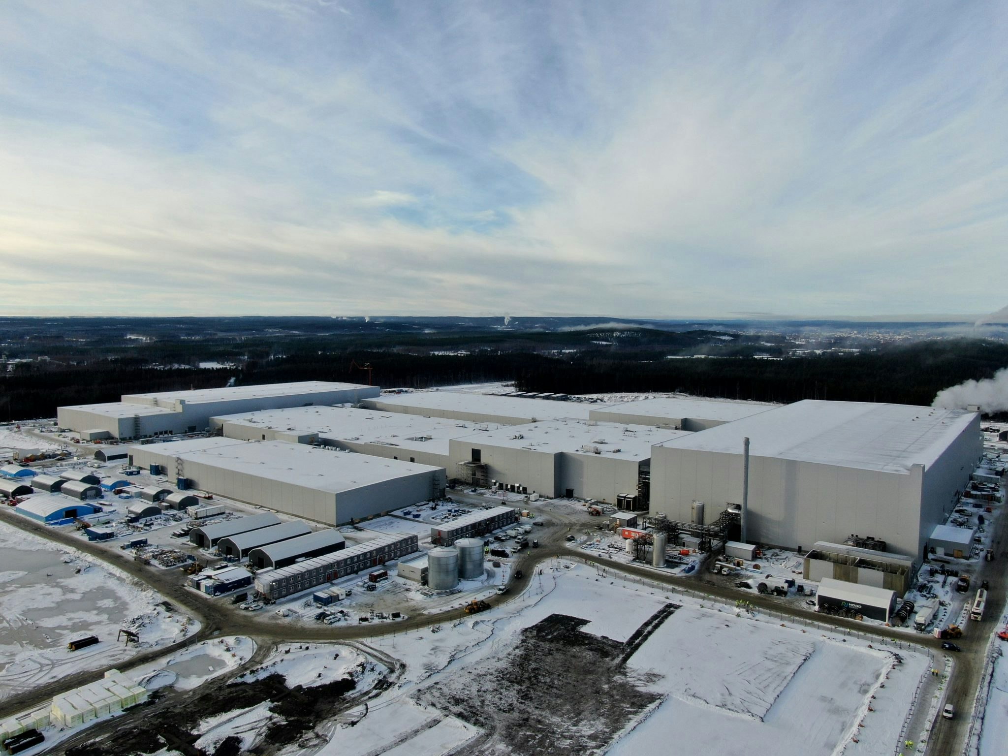 An aerial shot of Northvolt's first gigafactory in Skelleftea, Sweden