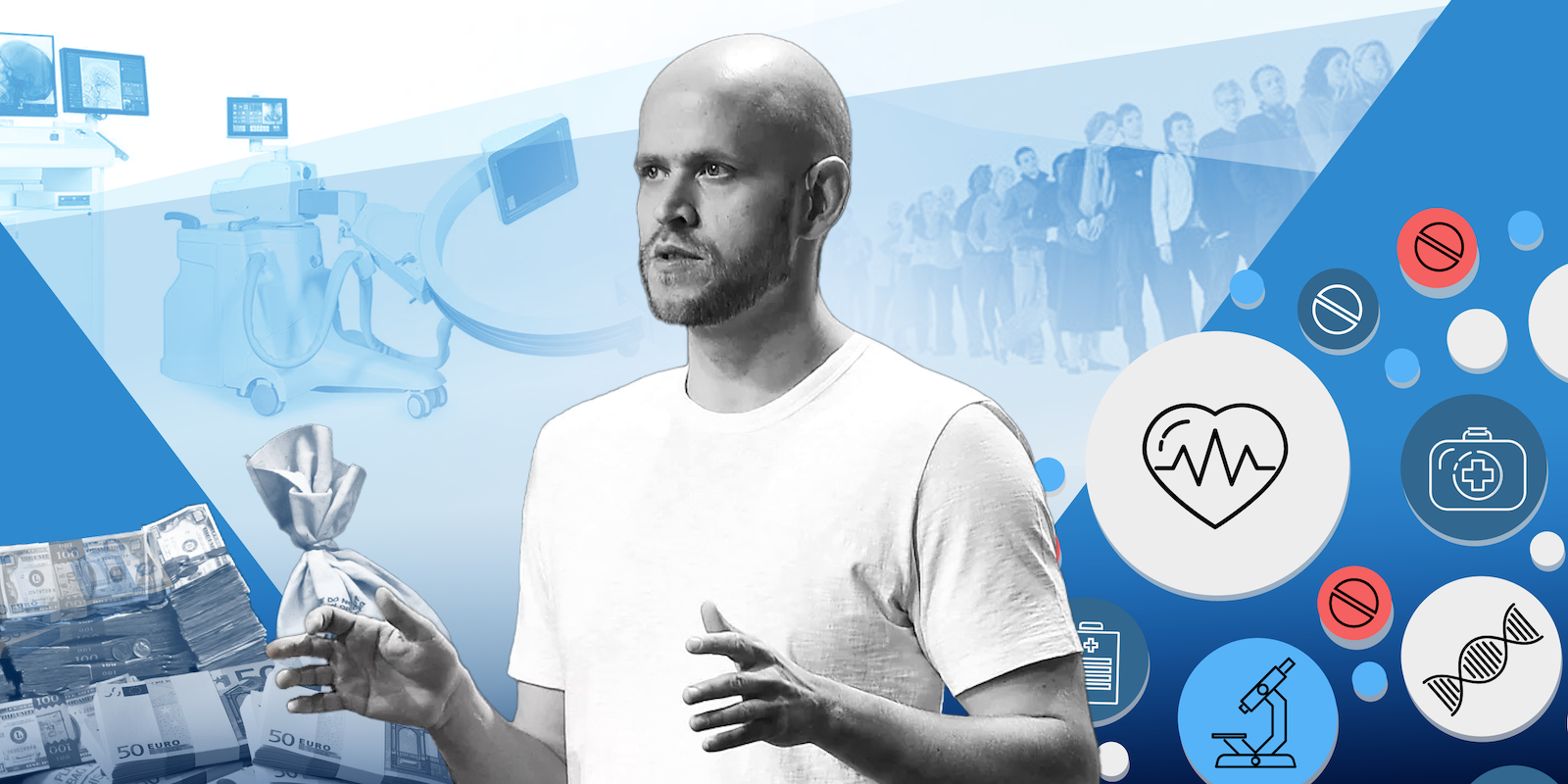 Graphics including the Spotify founder Daniel Ek