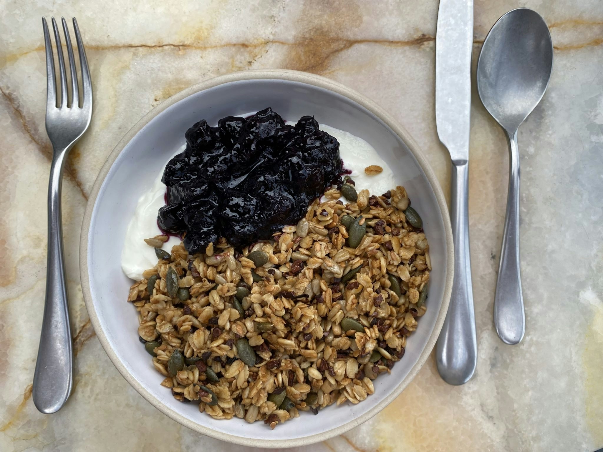 The breakfast: Yoghurt, fruit compote and granola