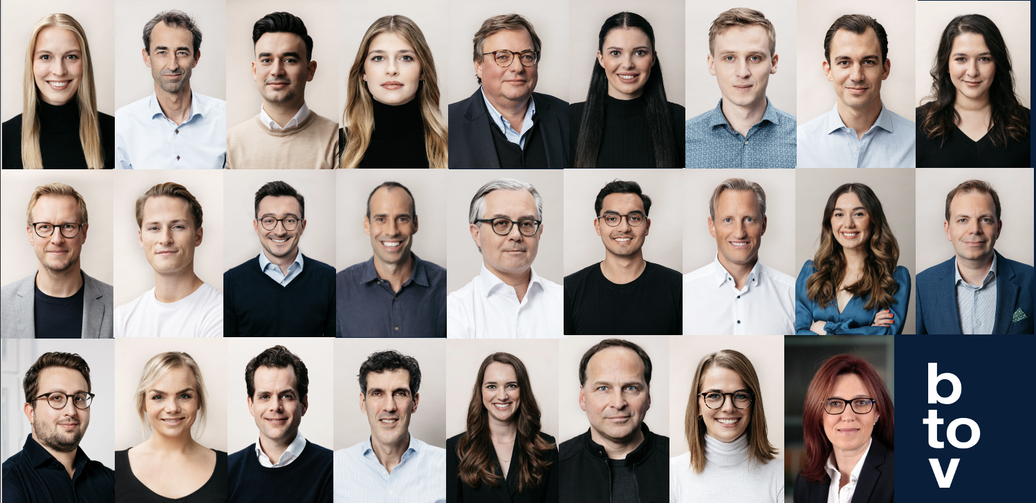 A collage of headshots of people on the btov partners team